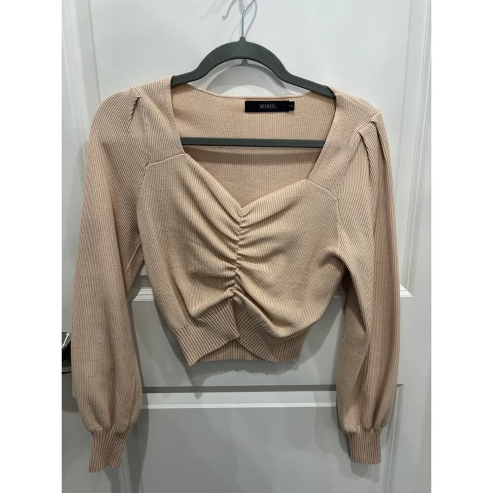 Long-Sleeve Ruched Cropped Sweater